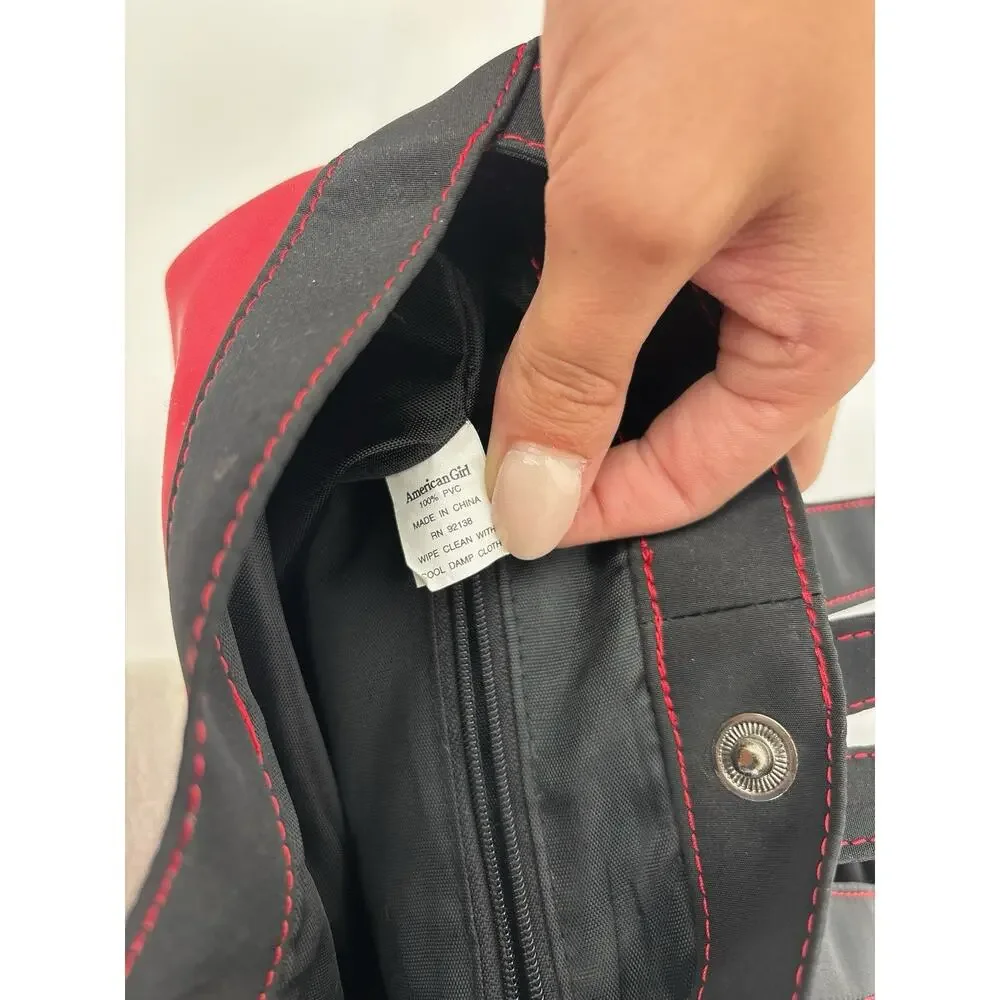 American Girl Place Chicago Red Black Backpack Zippered Front Pocket